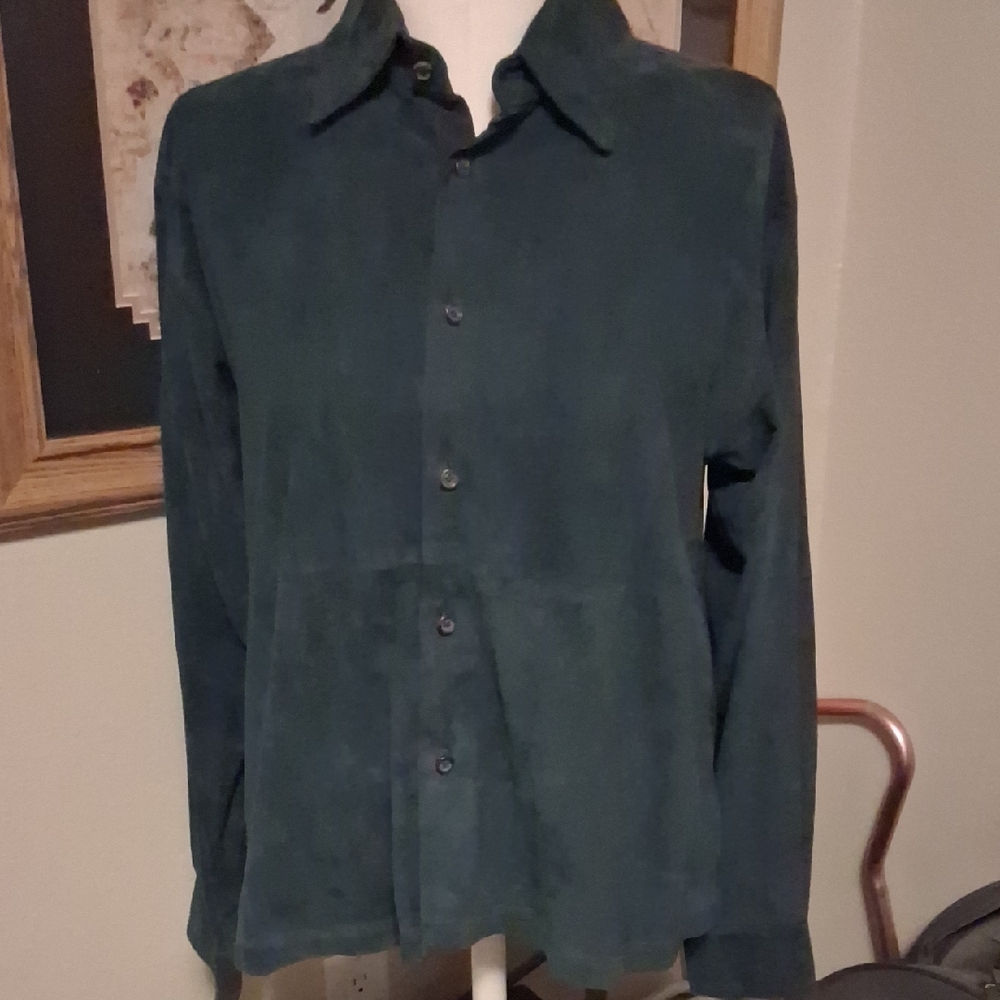 Eskandar Dark Green Leather Shirt Jacket